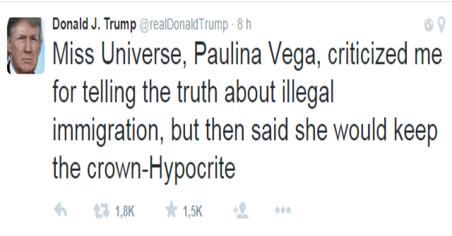 Donald Trump llamó Donald Trump dijo que Paulina Vega es hipócrita